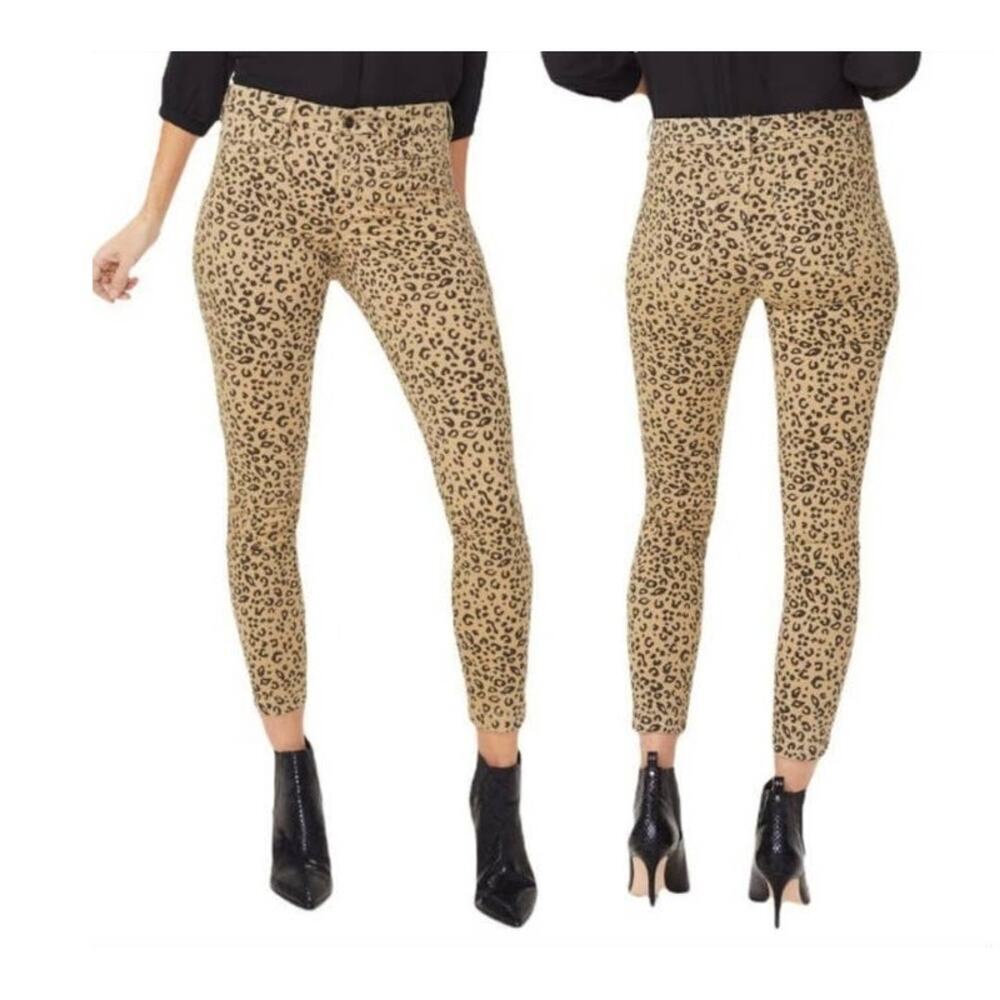 NYDJ Leopard Print Ami Skinny Ankle Pants Jeans Tan & Black Size 8‎